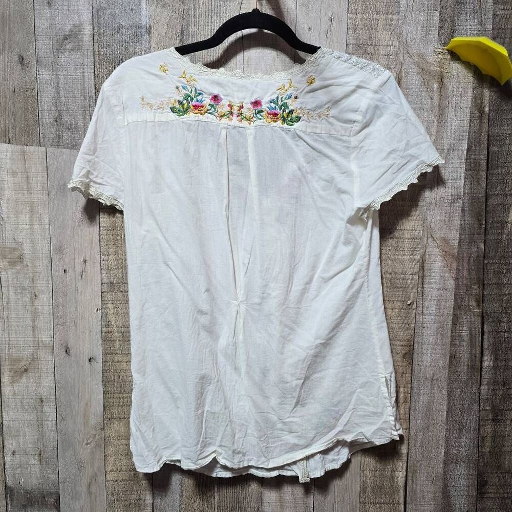 Scully Honey Creek Cream Floral Embroidered Blouse Large Boho Colorful Trendy - Picture 5 of 8